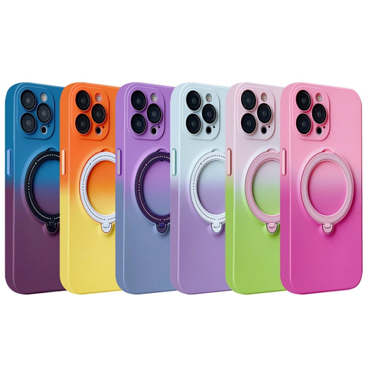 For iPhone 13 Pro Max Gradient TPU MagSafe Holder Phone Case(Pink Green) by buy2fix