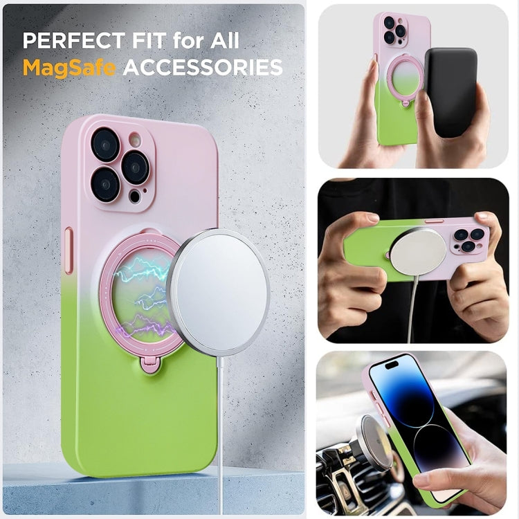 For iPhone 14 Gradient TPU MagSafe Holder Phone Case(Pink Red) - iPhone 14 Cases by buy2fix | Online Shopping UK | buy2fix
