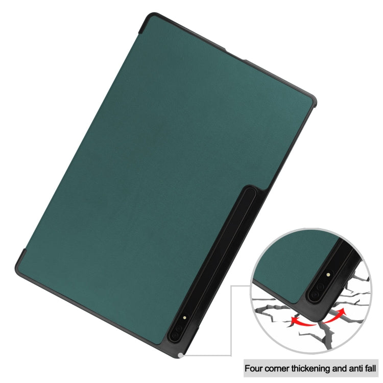 For Samsung Galaxy Tab S10 Ultra / S9 Ultra Custer Pure Color 3-Fold Holder Smart Leather Tablet Case(Dark Green) - Galaxy Tab S9 Ultra Cases by buy2fix | Online Shopping UK | buy2fix