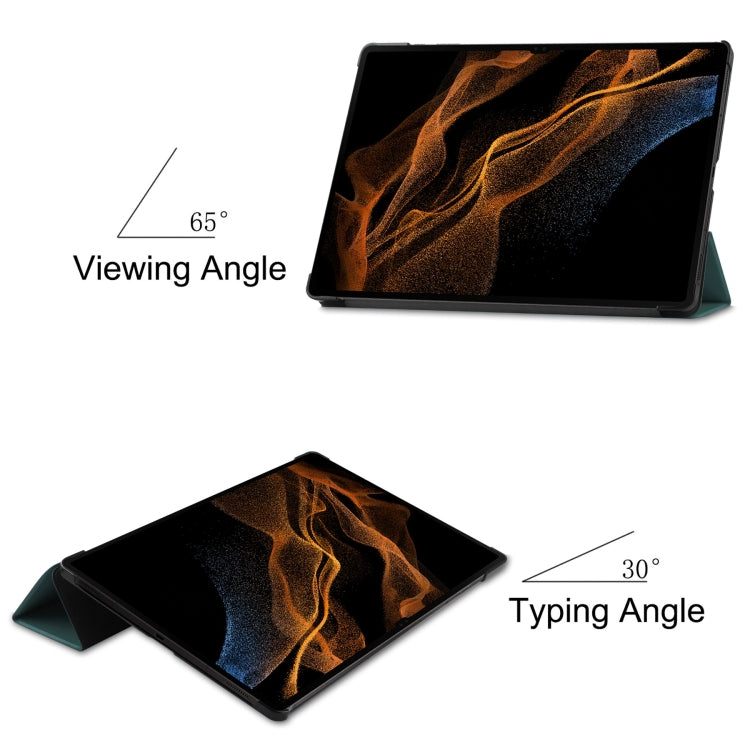 For Samsung Galaxy Tab S10 Ultra / S9 Ultra Custer Pure Color 3-Fold Holder Smart Leather Tablet Case(Dark Green) - Galaxy Tab S9 Ultra Cases by buy2fix | Online Shopping UK | buy2fix
