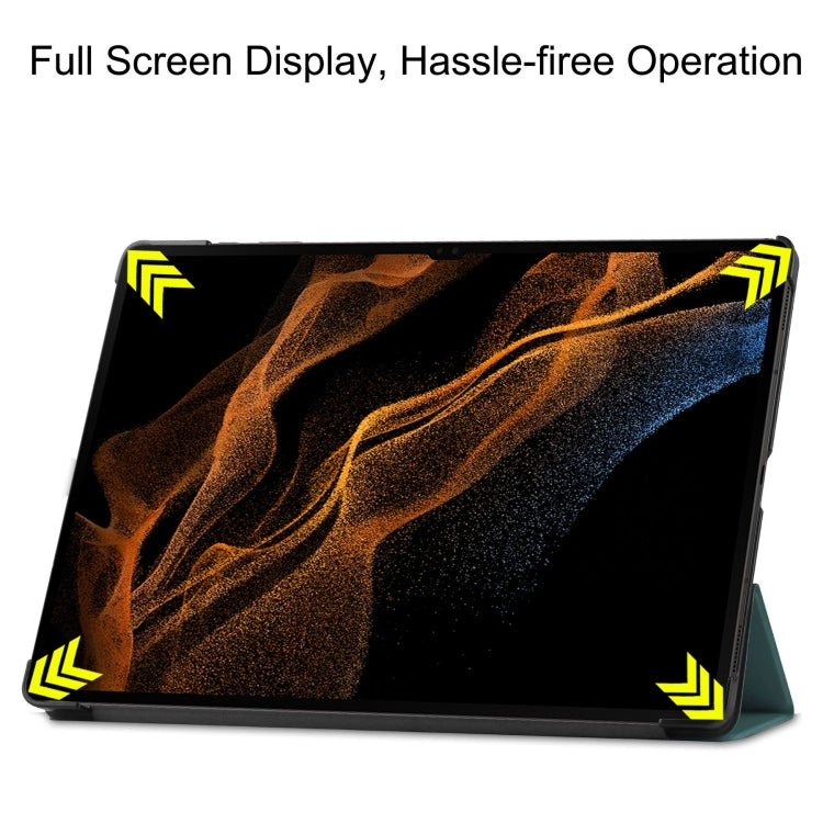 For Samsung Galaxy Tab S10 Ultra / S9 Ultra Custer Pure Color 3-Fold Holder Smart Leather Tablet Case(Dark Green) - Galaxy Tab S9 Ultra Cases by buy2fix | Online Shopping UK | buy2fix