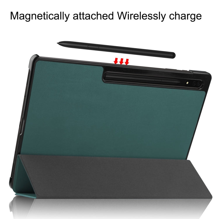 For Samsung Galaxy Tab S10 Ultra / S9 Ultra Custer Pure Color 3-Fold Holder Smart Leather Tablet Case(Dark Green) - Galaxy Tab S9 Ultra Cases by buy2fix | Online Shopping UK | buy2fix