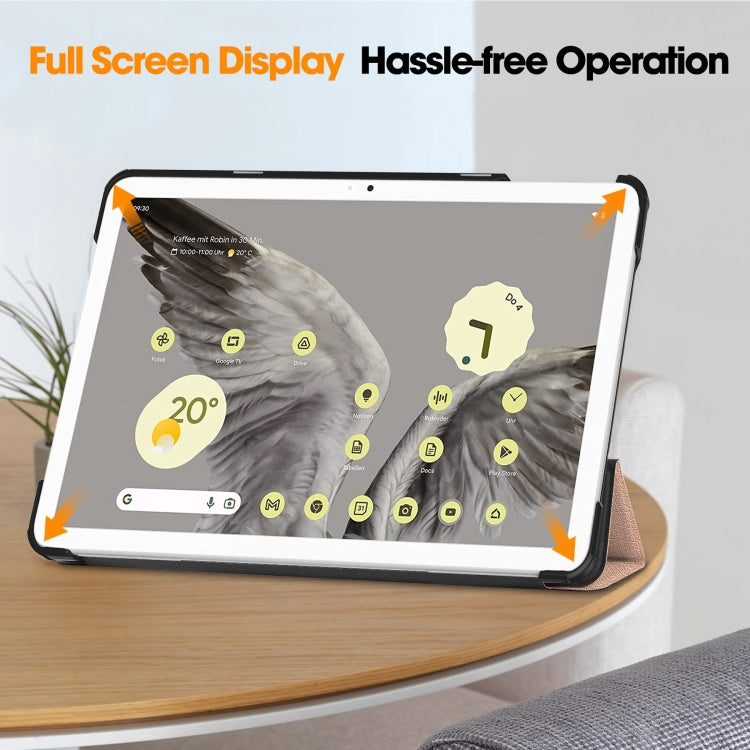 For Google Pixel Tablet Custer Pure Color 3-Fold Holder Smart Leather Tablet Case(Rose Gold) by buy2fix