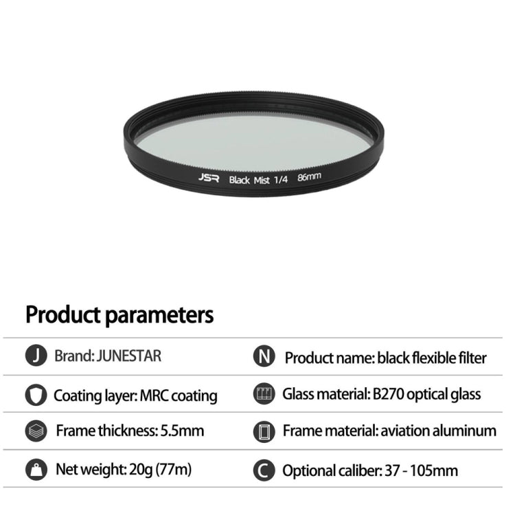 JSR Black Mist Filter Camera Lens Filter, Size:55mm(1/8 Filter) by JSR