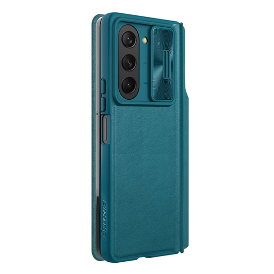 For Samsung Galaxy Z Fold5 NILLKIN QIN Series Pro Sliding Camera Cover Design Leather Phone Case(Cyan) by NILLKIN