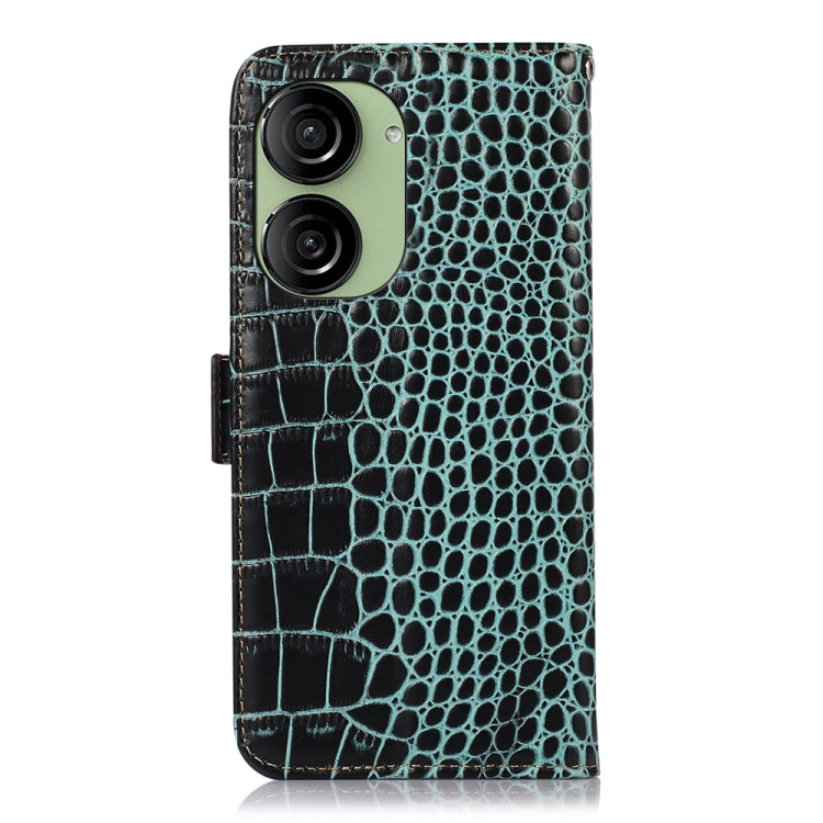 For Asus ZenFone 10 / ZenFone 9 Crocodile Top Layer Cowhide Leather Phone Case(Green) - ASUS Cases by buy2fix | Online Shopping UK | buy2fix