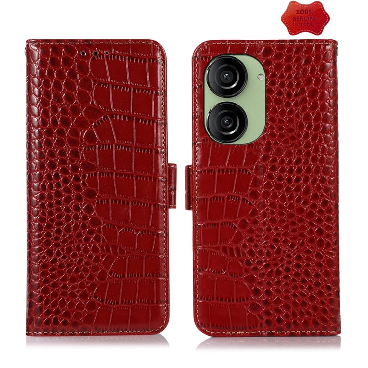 For Asus ZenFone 10 / ZenFone 9 Crocodile Top Layer Cowhide Leather Phone Case(Red) - ASUS Cases by buy2fix | Online Shopping UK | buy2fix