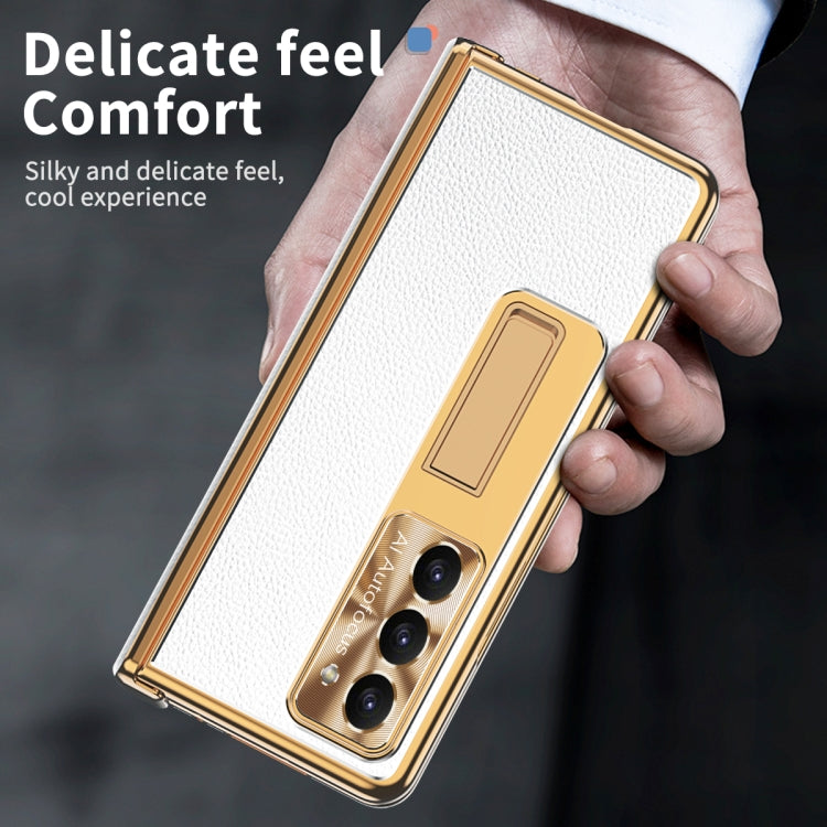 For Samsung Galaxy Z Fold5 Litchi Pattern Magnetic Shell Film Integrated Shockproof Phone Case(Silver Gold) by buy2fix