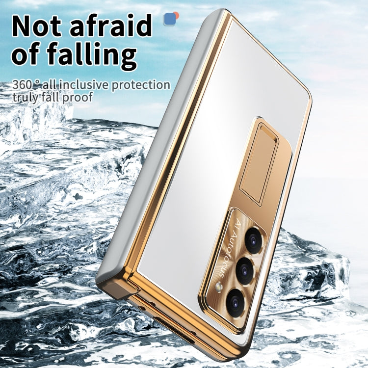 For Samsung Galaxy Z Fold5 Aluminum Alloy Double Hinge Shockproof Phone Protective Case(Silver Gold) by buy2fix
