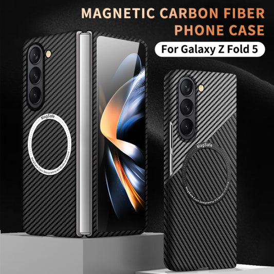 For Samsung Galaxy Z Fold5 Carbon Fiber Texture MagSafe Magnetic Phone Case(Black Blue) by buy2fix