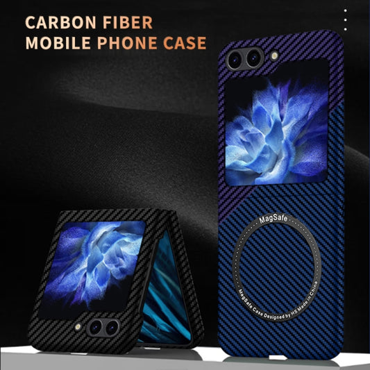 For Samsung Galaxy Z Flip5 Carbon Fiber Texture MagSafe Magnetic Phone Case(Purple) by buy2fix