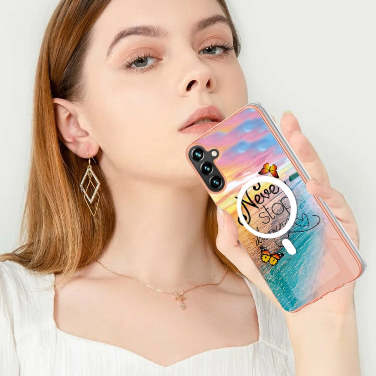 For Samsung Galaxy A34 5G Marble Pattern Dual-side IMD Magsafe TPU Phone Case(Dream Butterfly) by buy2fix