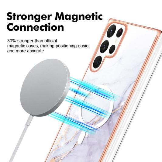 For Samsung Galaxy S22 Ultra 5G Marble Pattern Dual-side IMD Magsafe TPU Phone Case(White 006) by buy2fix