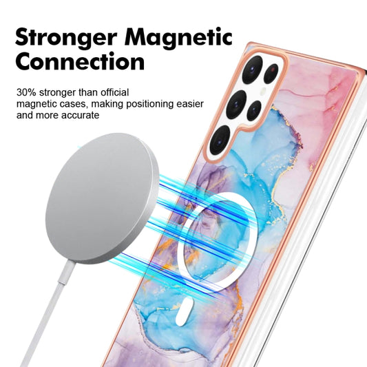 For Samsung Galaxy S22 Ultra 5G Marble Pattern Dual-side IMD Magsafe TPU Phone Case(Blue Marble) by buy2fix