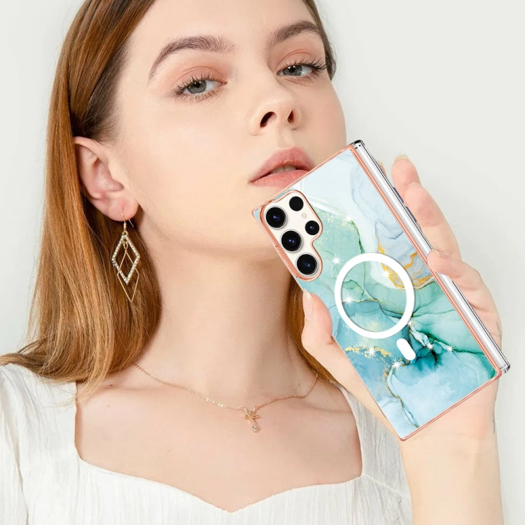 For Samsung Galaxy S23 Ultra 5G Marble Pattern Dual-side IMD Magsafe TPU Phone Case(Green 003) by buy2fix