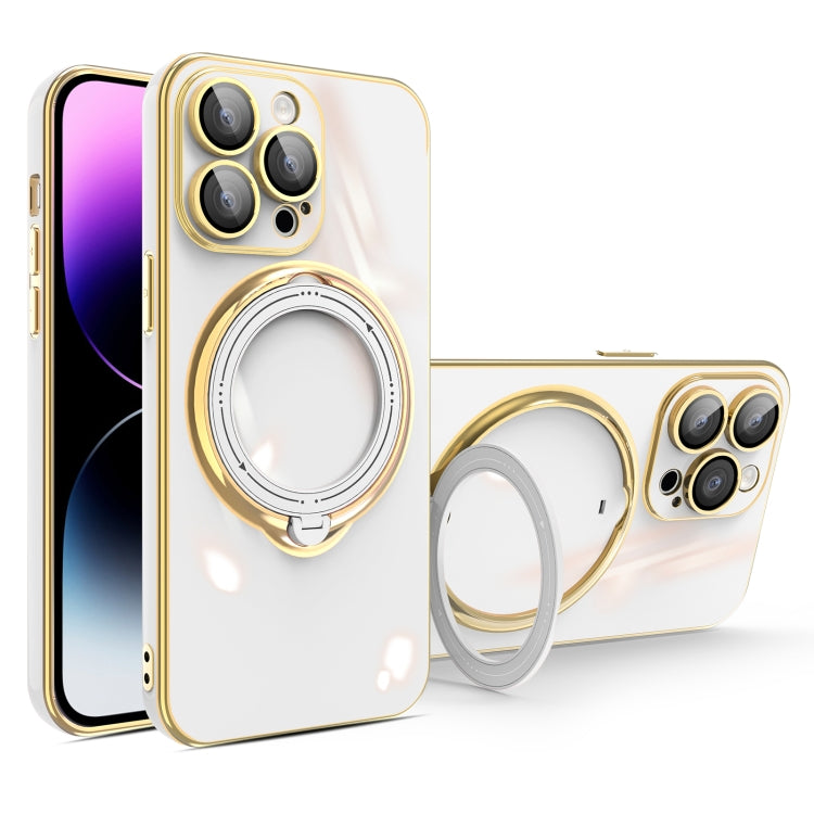 For iPhone 15 Pro Multifunction Electroplating MagSafe Holder Phone Case(White) - iPhone 15 Pro Cases by buy2fix | Online Shopping UK | buy2fix