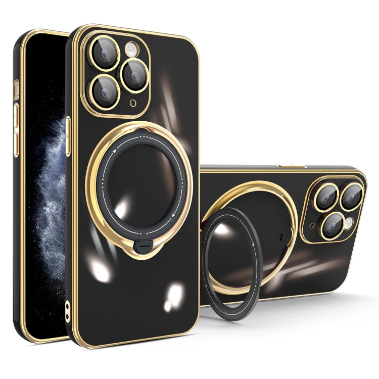 For iPhone 11 Pro Max Multifunction Electroplating MagSafe Holder Phone Case(Black) - iPhone 11 Pro Max Cases by buy2fix | Online Shopping UK | buy2fix