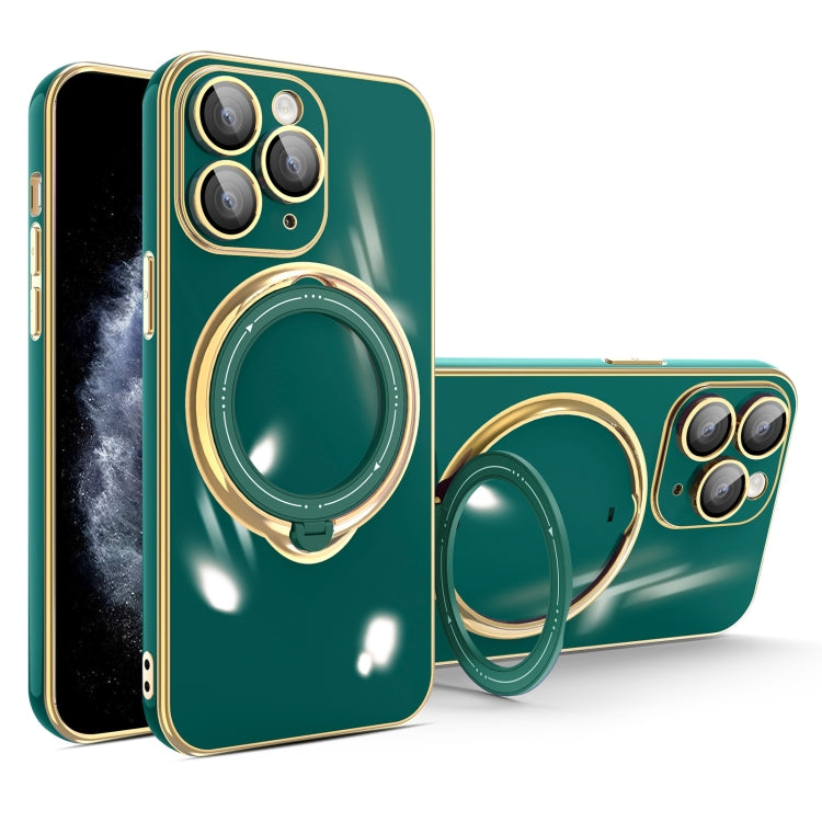 For iPhone 11 Pro Multifunction Electroplating MagSafe Holder Phone Case(Dark Green) - iPhone 11 Pro Cases by buy2fix | Online Shopping UK | buy2fix