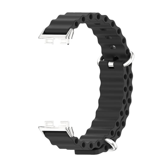 For Huawei Band 8 / 9 / 10 Mijobs Marine Silicone Breathable Watch Band(Black+Silver) by MIJOBS