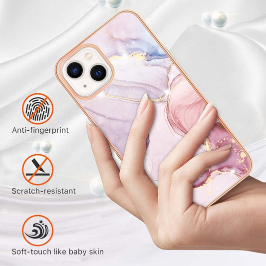 Electroplating Marble Pattern Dual-side IMD TPU Shockproof Phone Case For iPhone 15(Rose Gold 005) by buy2fix