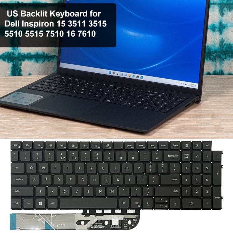 For Dell Inspiron 15-3511 3515 5510 7510 16-7610 US Version Backlight Laptop Keyboard(Black) by buy2fix