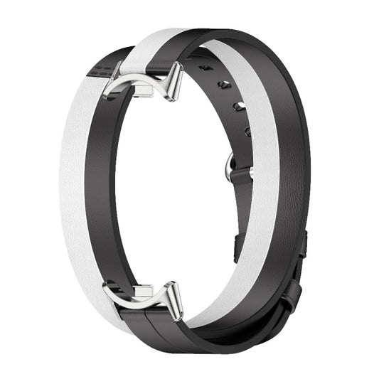 For Xiaomi Mi Band 8 / 9 / 9 NFC Mijobs Double-Loop Leather Watch Band(Black+White+Silver) by MIJOBS