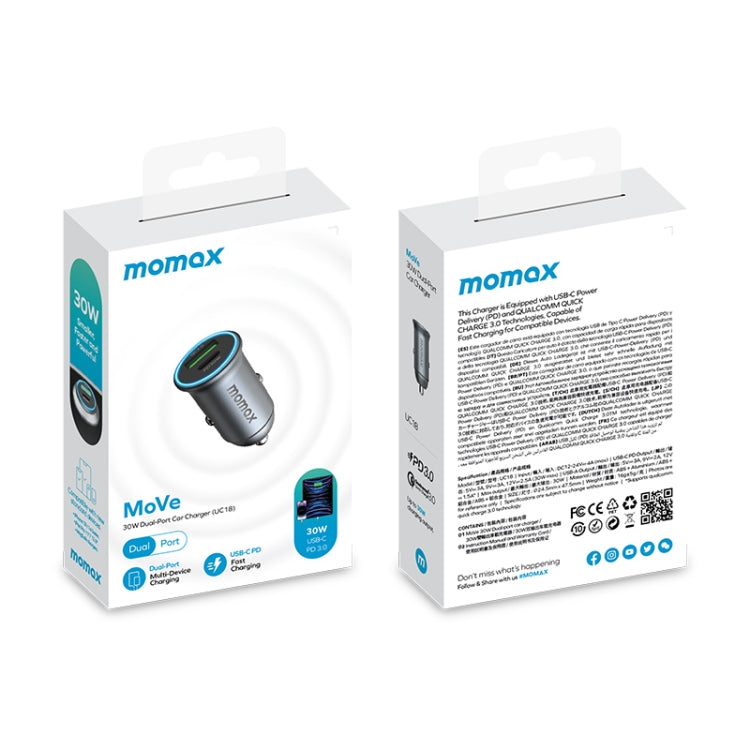 MOMAX UC18 30W Dual Port QC3.0 Car Fast Charger by MOMAX