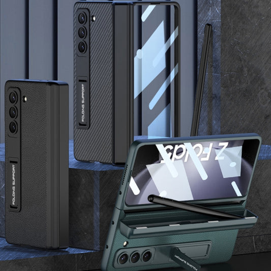 For Samsung Galaxy Z Fold5 GKK Magnetic Flip Plain Leather Phone Case with Pen Box(Carbon Fiber) by GKK