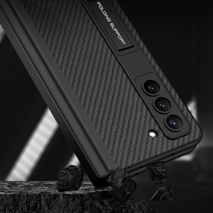 For Samsung Galaxy Z Fold5 GKK Magnetic Flip Plain Leather Phone Case with Pen Box(Carbon Fiber) by GKK