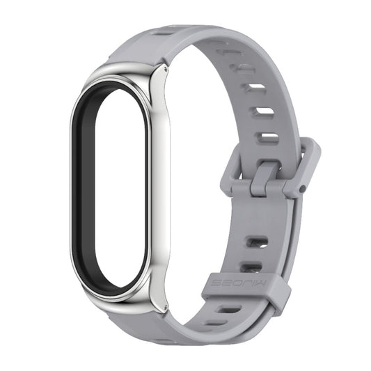 For Xiaomi Mi Band 8 Mijobs CS Case Flat Hole Silicone Watch Band(Grey Silver) by MIJOBS