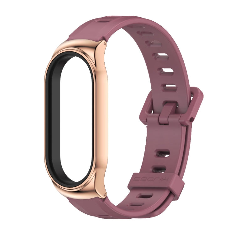 For Xiaomi Mi Band 8 Mijobs CS Case Flat Hole Silicone Watch Band(Wine Red Rose Gold) - Watch Bands by MIJOBS | Online Shopping UK | buy2fix
