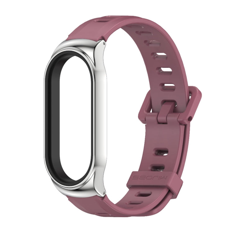 For Xiaomi Mi Band 8 Mijobs CS Case Flat Hole Silicone Watch Band(Wine Red Silver) - Watch Bands by MIJOBS | Online Shopping UK | buy2fix
