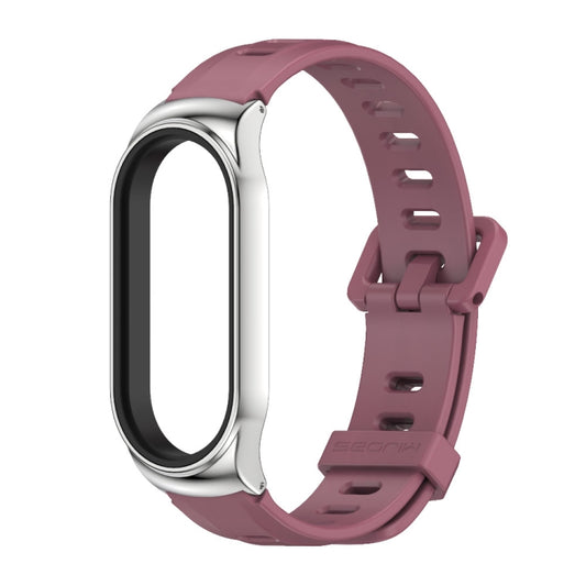 For Xiaomi Mi Band 8 Mijobs CS Case Flat Hole Silicone Watch Band(Wine Red Silver) by MIJOBS