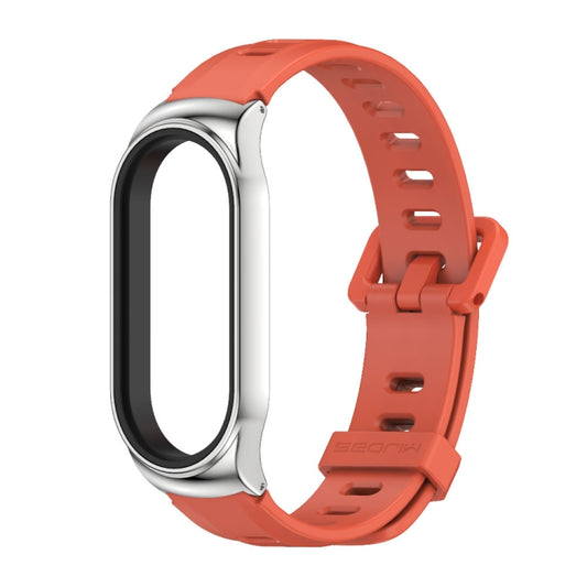For Xiaomi Mi Band 8 Mijobs CS Case Flat Hole Silicone Watch Band(Orange Silver) by MIJOBS