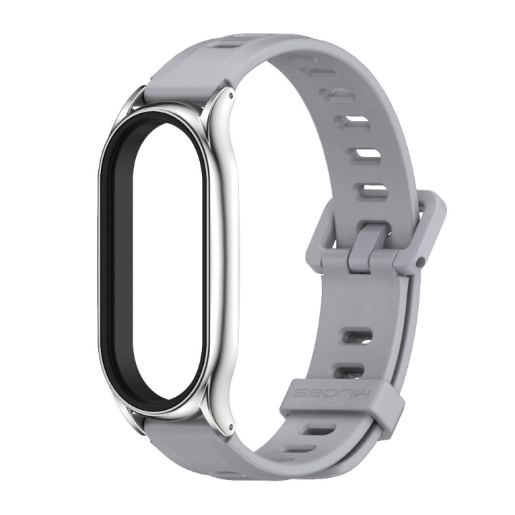 For Xiaomi Mi Band 8 Mijobs Plus Case Flat Hole Silicone Watch Band(Grey Silver) - Watch Bands by MIJOBS | Online Shopping UK | buy2fix