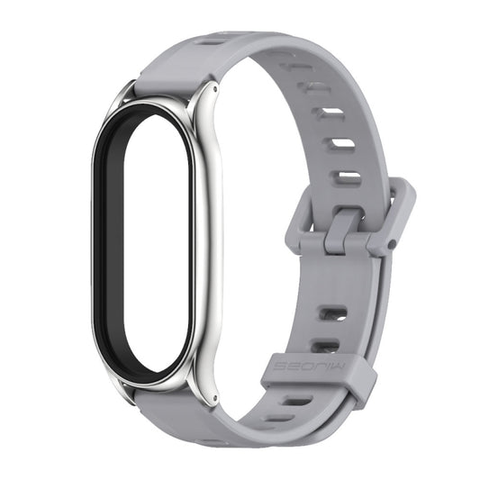 For Xiaomi Mi Band 8 Mijobs Plus Case Flat Hole Silicone Watch Band(Grey Silver) by MIJOBS
