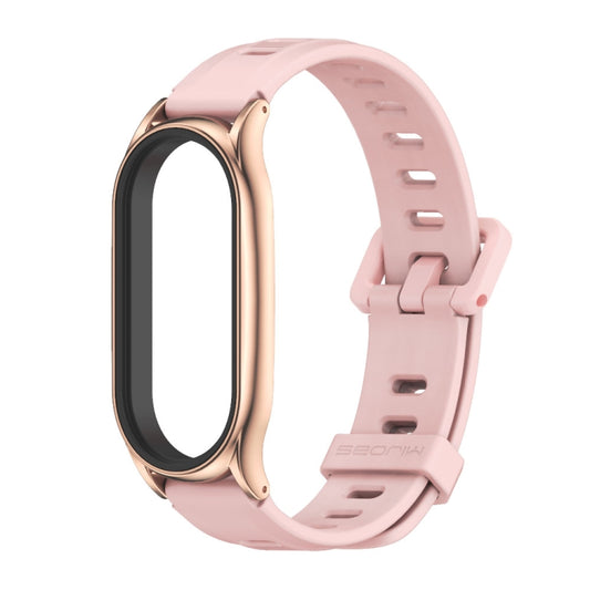 For Xiaomi Mi Band 8 Mijobs Plus Case Flat Hole Silicone Watch Band(Pink Rose Gold) by MIJOBS