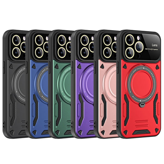 For iPhone 13 Large Window MagSafe Holder Phone Case(Green) by buy2fix