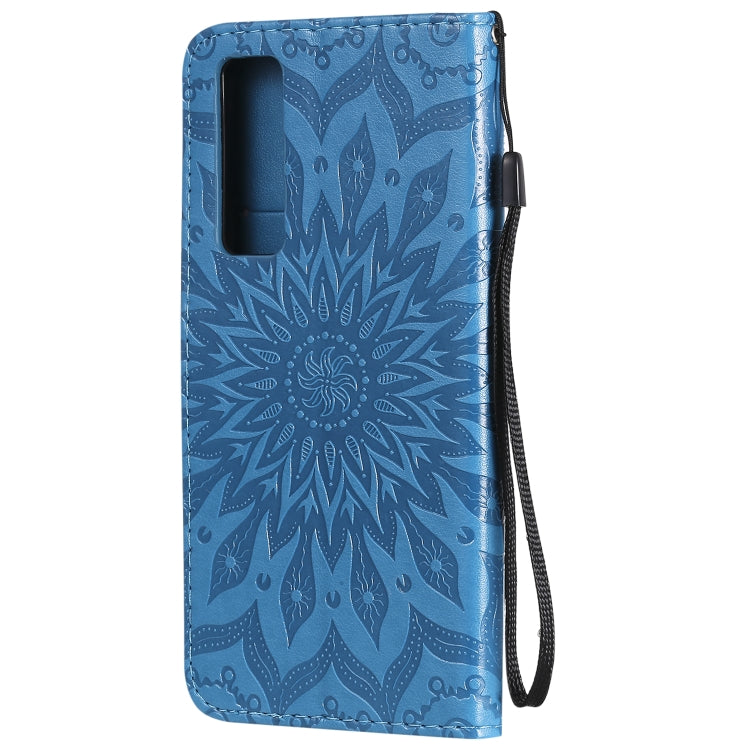 For Huawei Nova 7 5G Embossed Sunflower Pattern Horizontal Flip PU Leather Case with Holder & Card Slots & Wallet & Lanyard(Blue) - Huawei Cases by buy2fix | Online Shopping UK | buy2fix