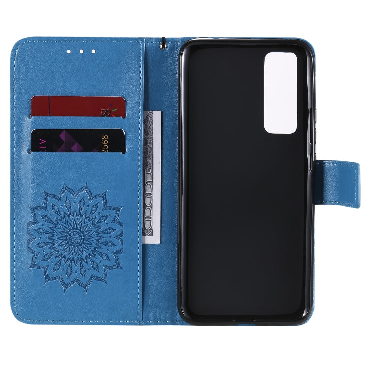 For Huawei Nova 7 5G Embossed Sunflower Pattern Horizontal Flip PU Leather Case with Holder & Card Slots & Wallet & Lanyard(Blue) - Huawei Cases by buy2fix | Online Shopping UK | buy2fix