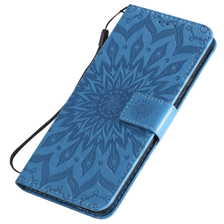 For Huawei Nova 7 5G Embossed Sunflower Pattern Horizontal Flip PU Leather Case with Holder & Card Slots & Wallet & Lanyard(Blue) - Huawei Cases by buy2fix | Online Shopping UK | buy2fix