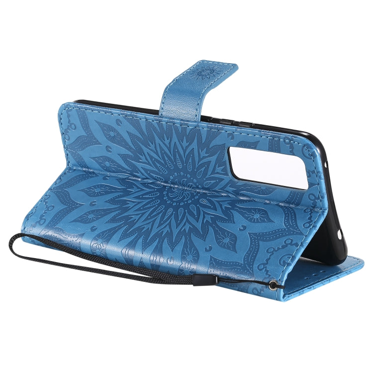 For Huawei Nova 7 5G Embossed Sunflower Pattern Horizontal Flip PU Leather Case with Holder & Card Slots & Wallet & Lanyard(Blue) - Huawei Cases by buy2fix | Online Shopping UK | buy2fix
