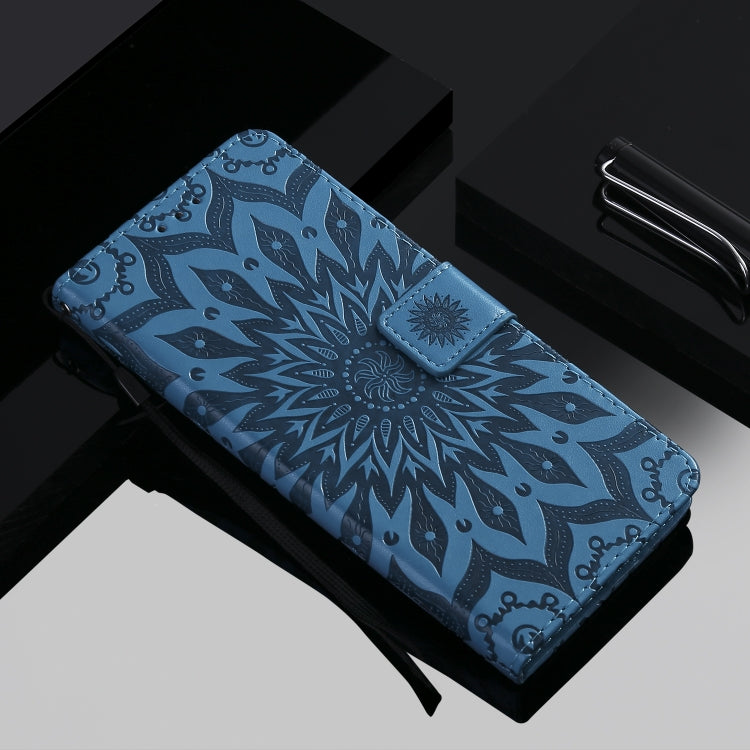 For Huawei Nova 7 5G Embossed Sunflower Pattern Horizontal Flip PU Leather Case with Holder & Card Slots & Wallet & Lanyard(Blue) - Huawei Cases by buy2fix | Online Shopping UK | buy2fix