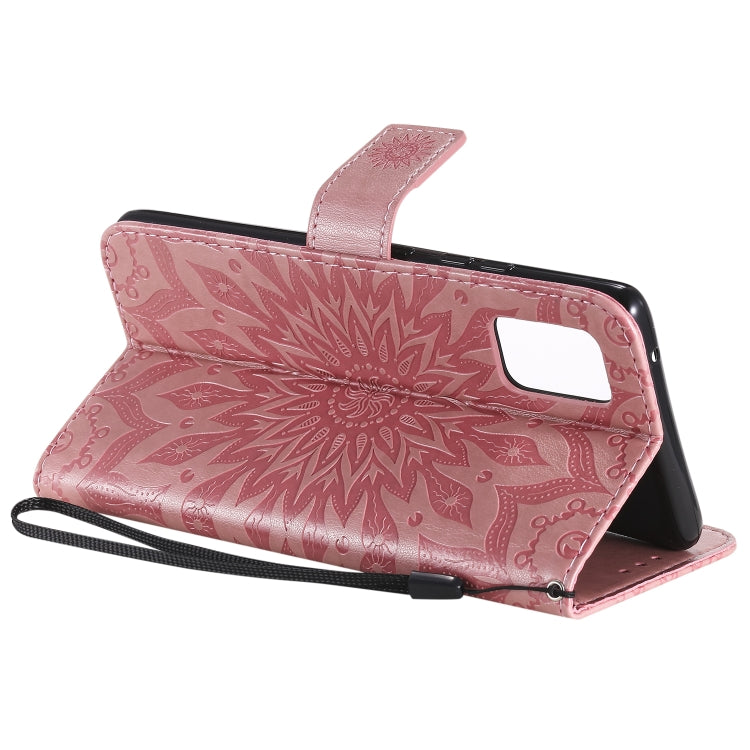 For Samsung Galaxy A71 5G Embossed Sunflower Pattern Horizontal Flip PU Leather Case with Holder & Card Slots & Wallet & Lanyard(Pink) - Huawei Cases by buy2fix | Online Shopping UK | buy2fix