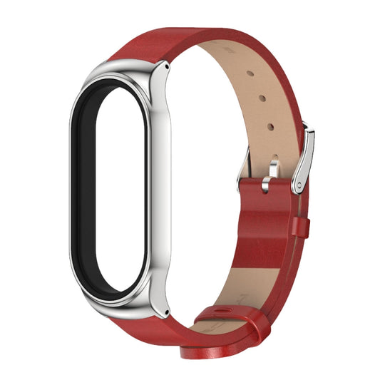 For Xiaomi Mi Band 8 Mijobs CS Case Microfiber PU Leather Watch Band(Red Silver) by MIJOBS