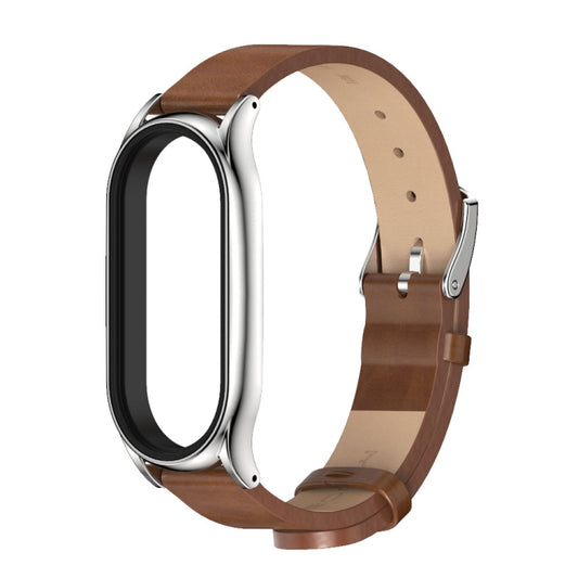 For Xiaomi Mi Band 8 Mijobs Plus Case Microfiber PU Leather Watch Band(Brown Silver) by MIJOBS