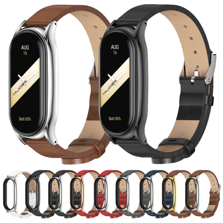 For Xiaomi Mi Band 8 Mijobs Plus Case Microfiber PU Leather Watch Band(Brown Silver) by MIJOBS