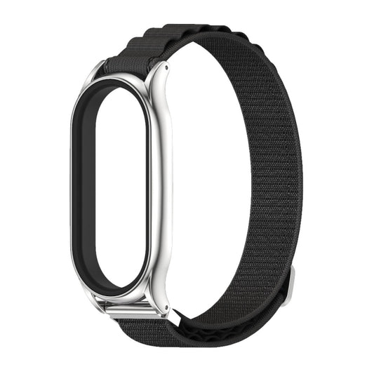 For Xiaomi Mi Band 8 Mijobs Plus Case Nylon Breathable Watch Band(Black Silver) by MIJOBS