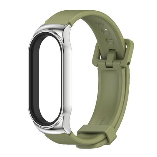 For Xiaomi Mi Band 8 Mijobs CS Case Silicone Watch Band(Army Green Silver) by MIJOBS