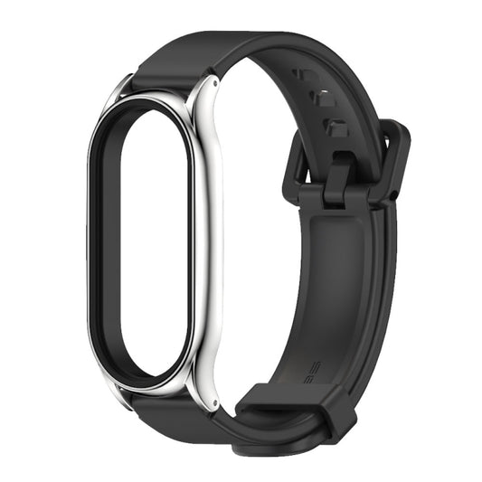 For Xiaomi Mi Band 8 Mijobs Plus Case Silicone Watch Band(Black Silver) by MIJOBS